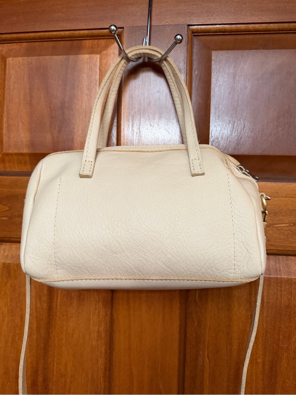PORTLAND LEATHER Large Slone Pebbled Bone Zip Satchel Top Handle Crossbody Bag